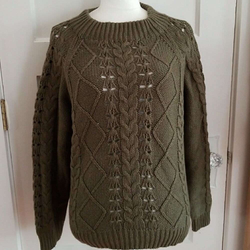New J.Crew Chunky Knit Olive Cable knit sweater Size XXL Preppy Old Money